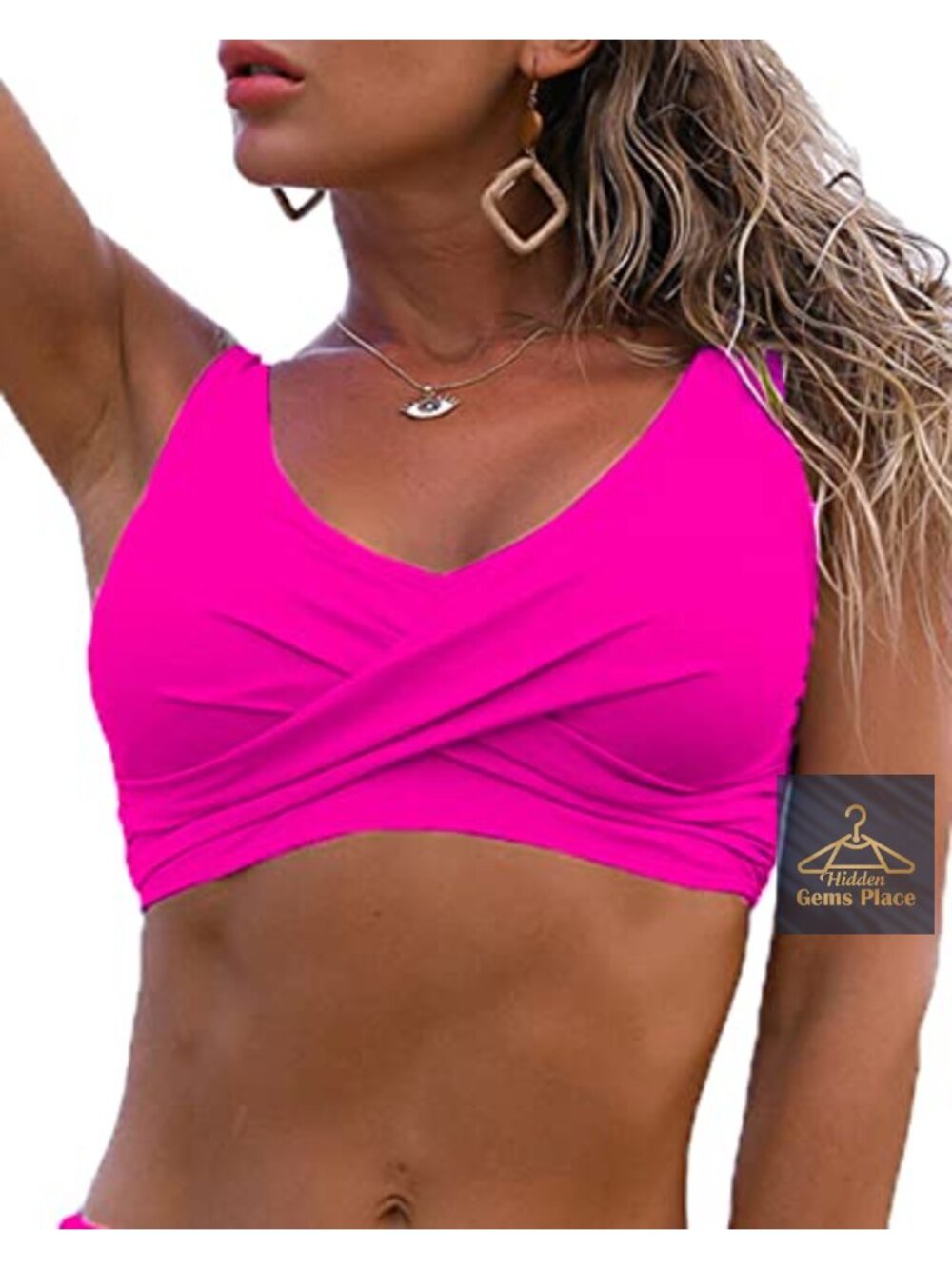 Women's Twist Front Bikini Top V Neck Push Up Padded Swimsuit